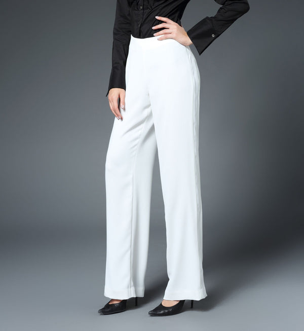 Hannah Straight Leg Pant with Tux Stripe in White