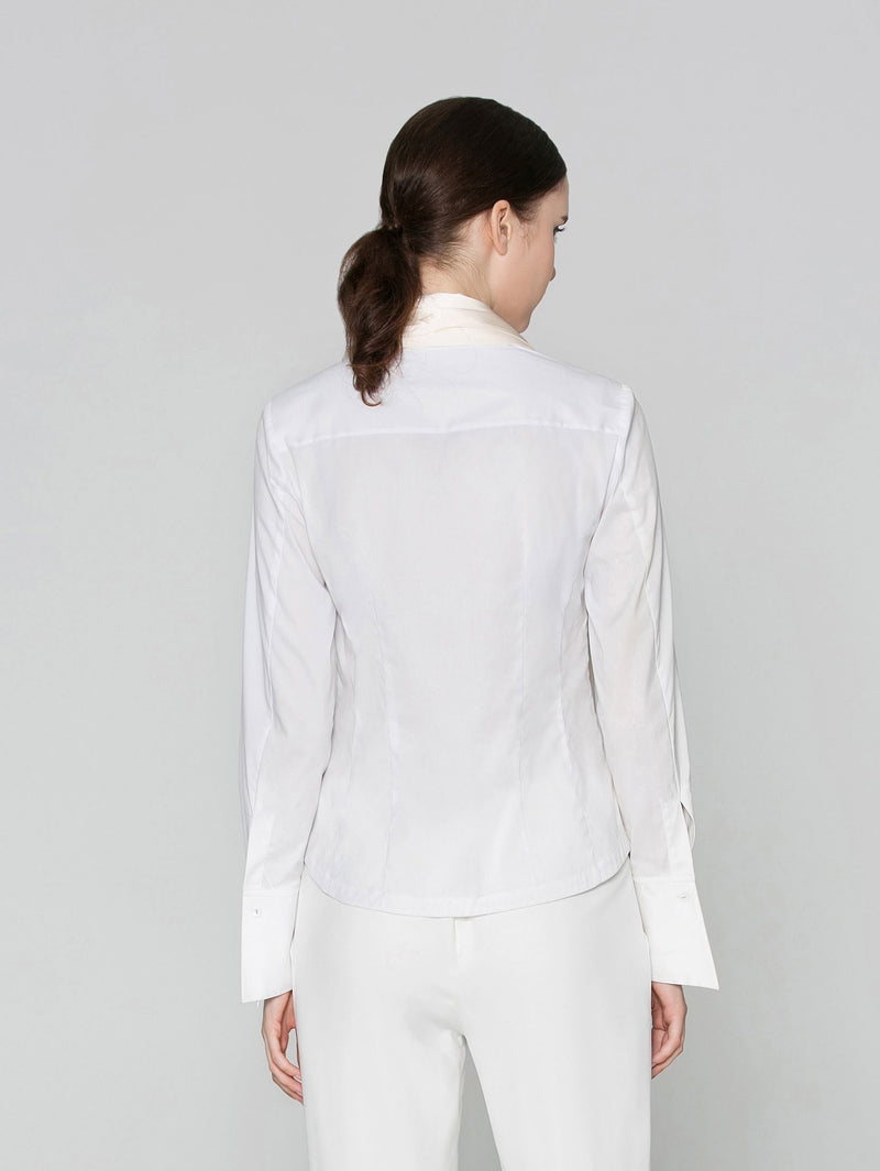 Raina Applique Tux Bib Shirt in White (back view)