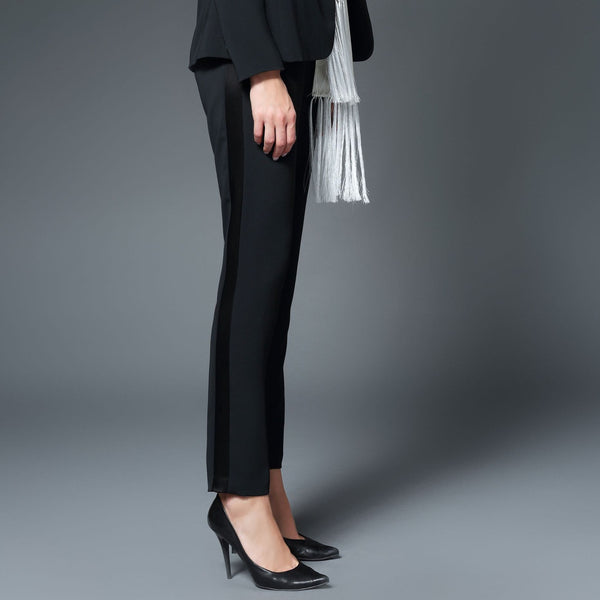 Alina Slim Pant with Tux Stripe in Black