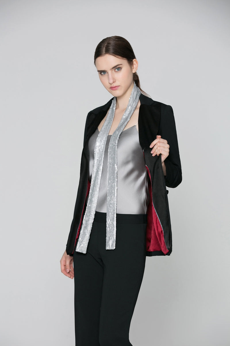 Fuchsia 3 button stretch Woman Suit with peak lapels