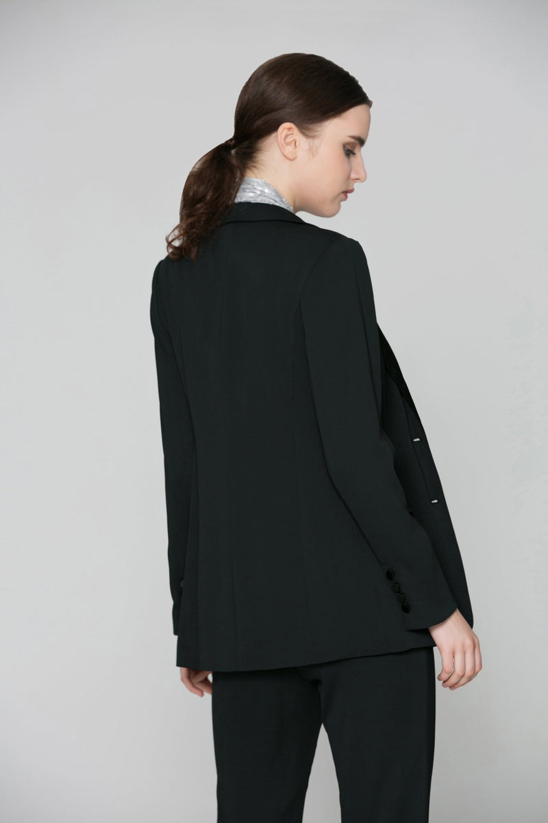 Emma Peak Lapel Jacket with Matte Stretch Lining in Black