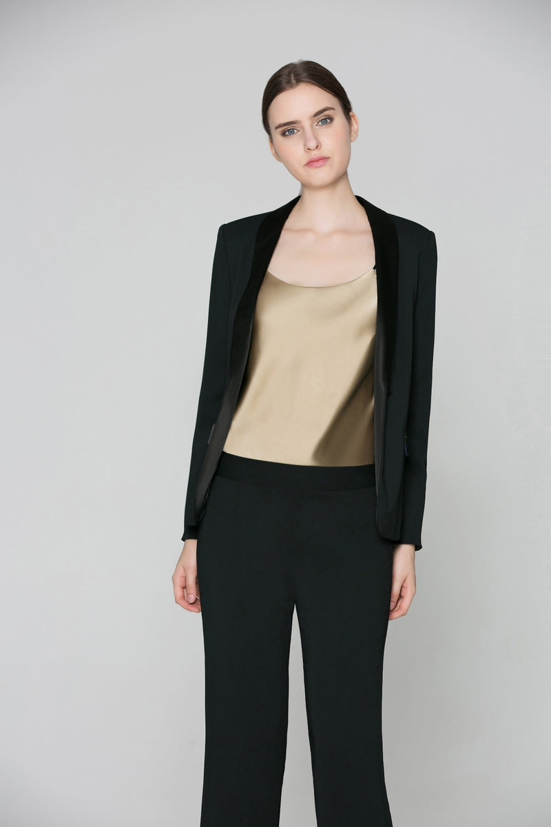 Illana Shawl Collar Jacket with Stretch Silk Lining in Black