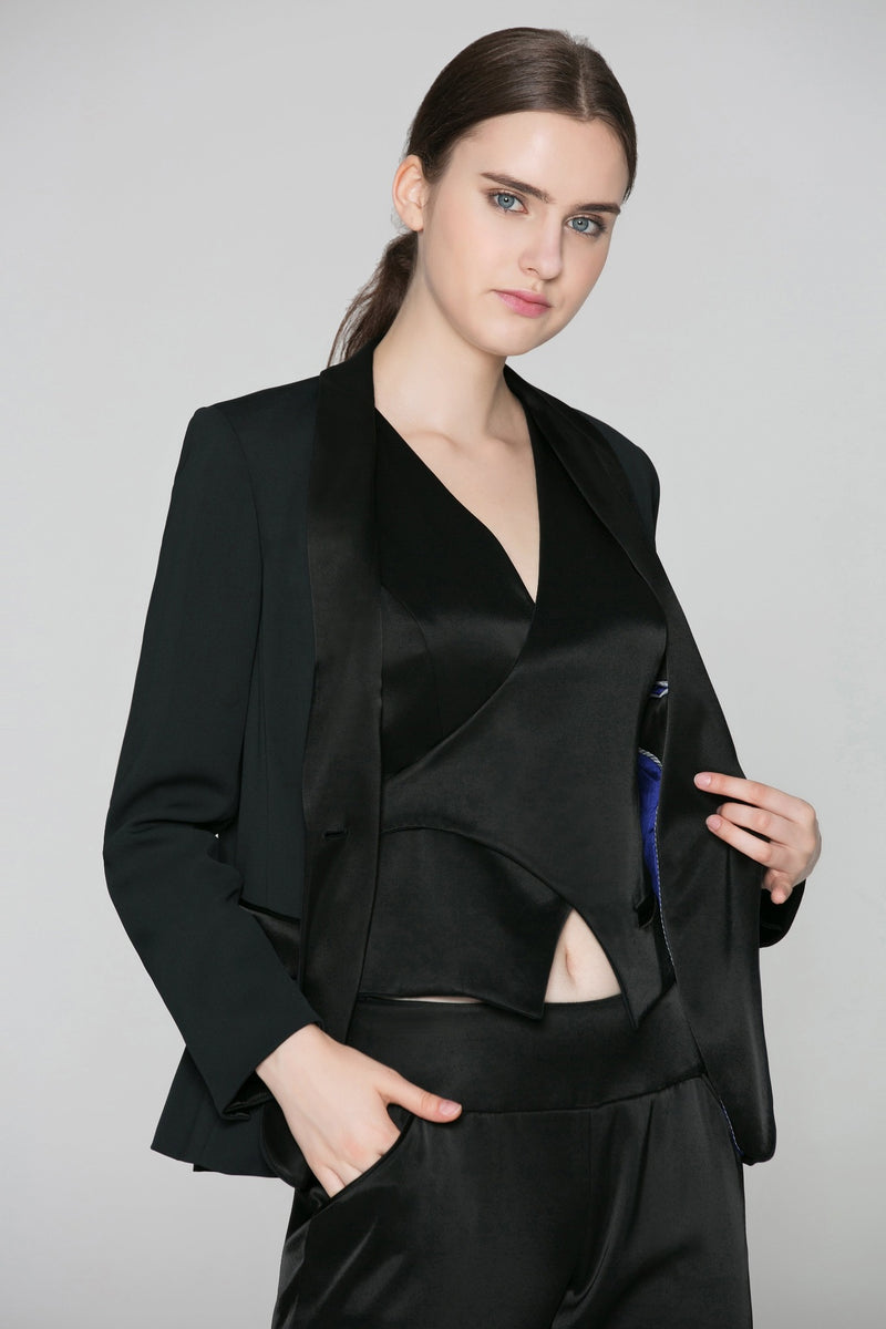 Illana Shawl Collar Jacket with Matte Stretch Lining in Black