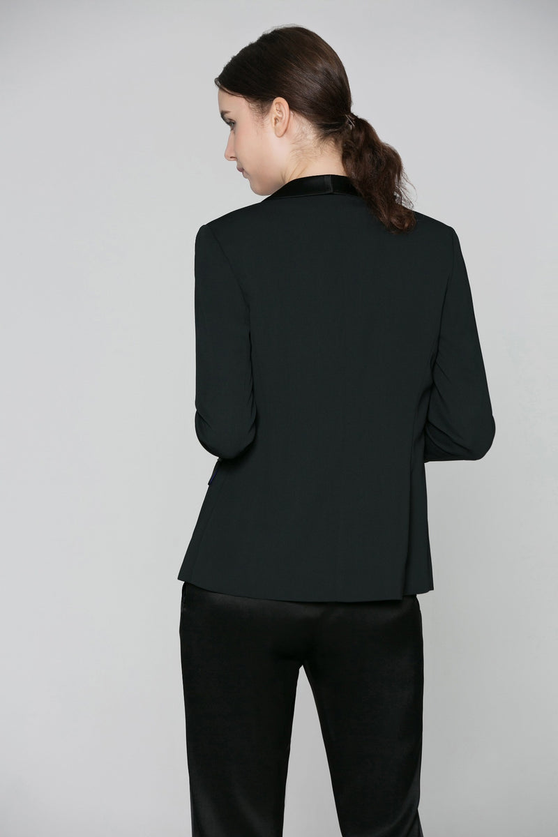 Illana Shawl Collar Jacket with Matte Stretch Lining in Black (back view)