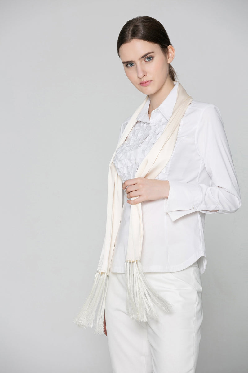 Odelia Double Face Silk Tux Scarf in White